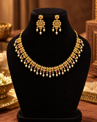 South Indian Style Necklace Set for Women, Multicolour Gold-Look Temple Jewellery with Necklace & Earrings, Traditional Wedding & Festive Jewellery