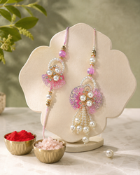 Handmade Bhaiya Bhabhi Rakhi Set with Roli Chawal | Designer Pearl Lumba Rakhi | Available in 6 Colours | Raksha Bandhan Gift