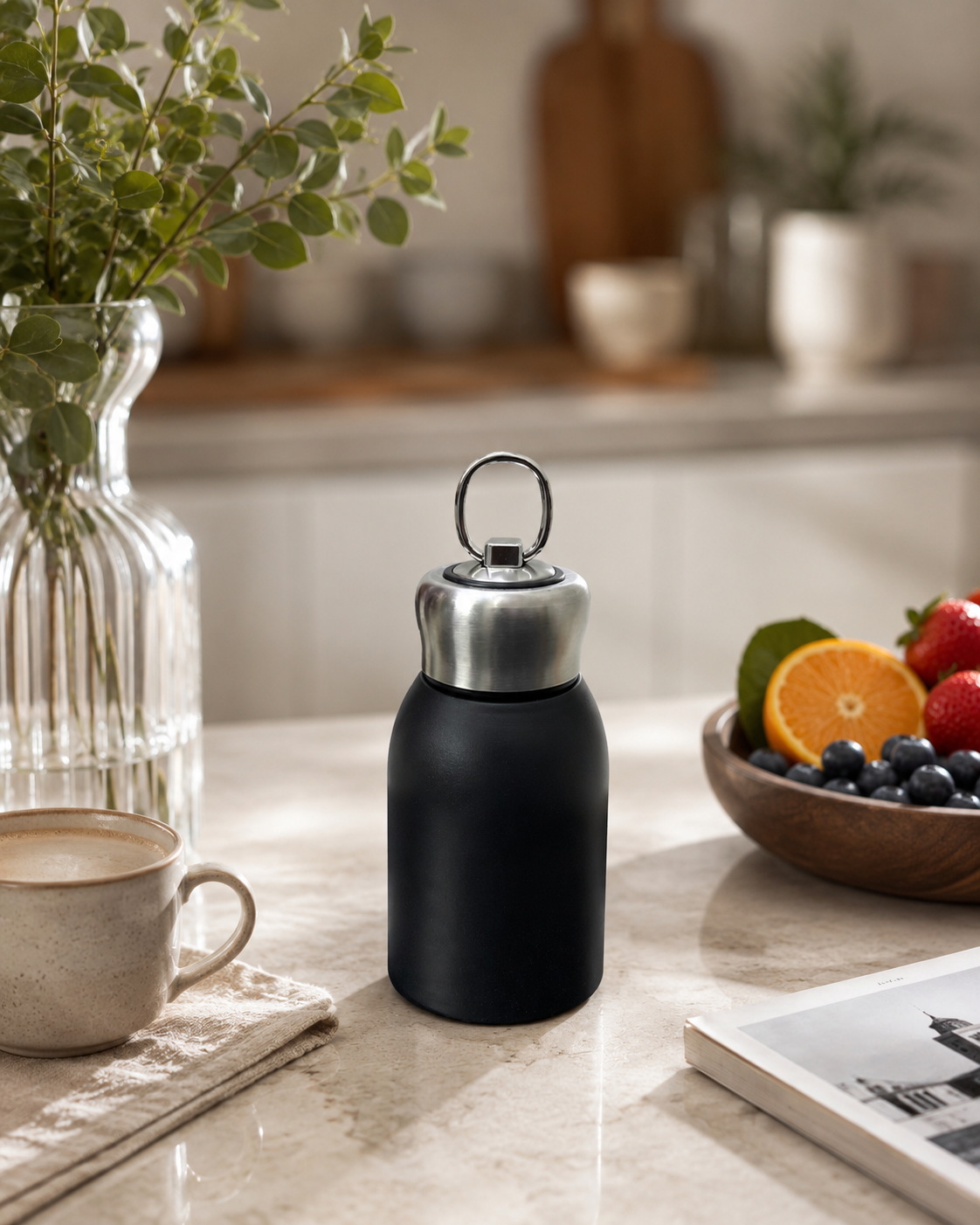 300ml Stainless Steel Leakproof Water Bottle with Ring Handle