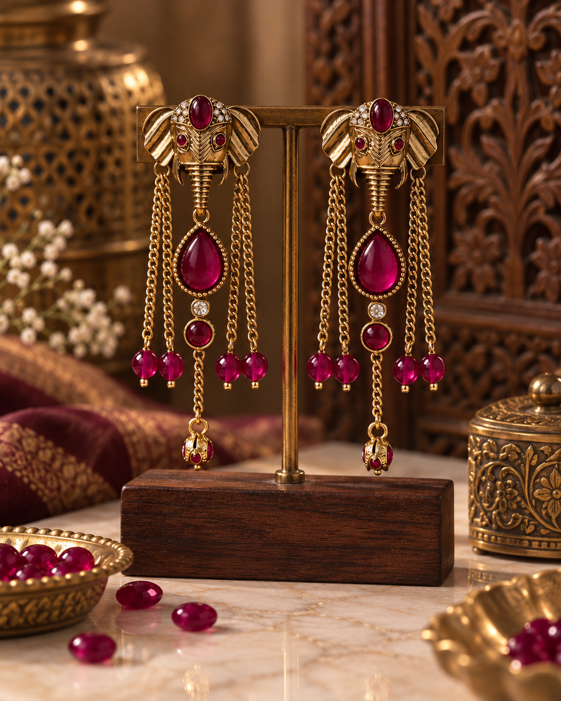 Elephant Earrings for Women, Traditional Indian Long Dangle Earrings with Elephant Motif, Multicolor Stone & Bead Detailing, Ethnic Statement Jewellery for Festive & Party Wear