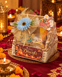 Premium Diwali Gift Hamper with Ladoo Candles, Mug, Makhana, Beetroot Chips & Handmade Shubh Labh | Festive Gift Basket