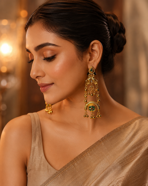 South Indian Temple Long Earrings for Women | Antique Gold Finish