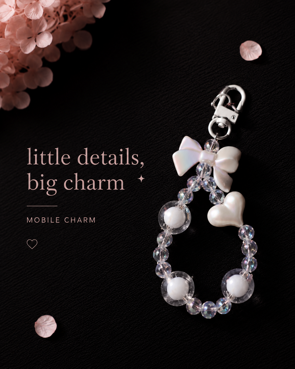 Pearl Heart Bow Phone Charm