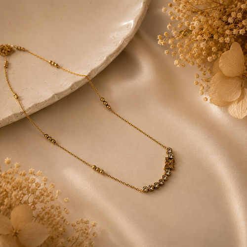 Anti Tarnish Butterfly Crystal Necklace | Dainty Gold Butterfly Necklace for Women