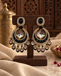 Statement Ethnic Earrings for Women, Traditional Indian Jewellery with Black Blue & Purple Stone Details, Long Drop Designer Earrings for Wedding & Festive Wear