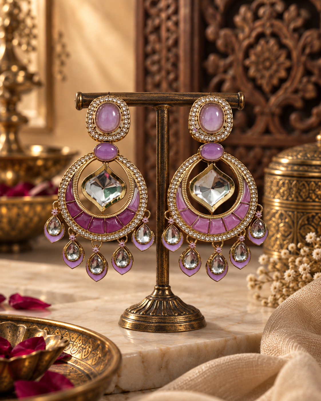 Statement Ethnic Earrings for Women, Traditional Indian Jewellery with Black Blue & Purple Stone Details, Long Drop Designer Earrings for Wedding & Festive Wear