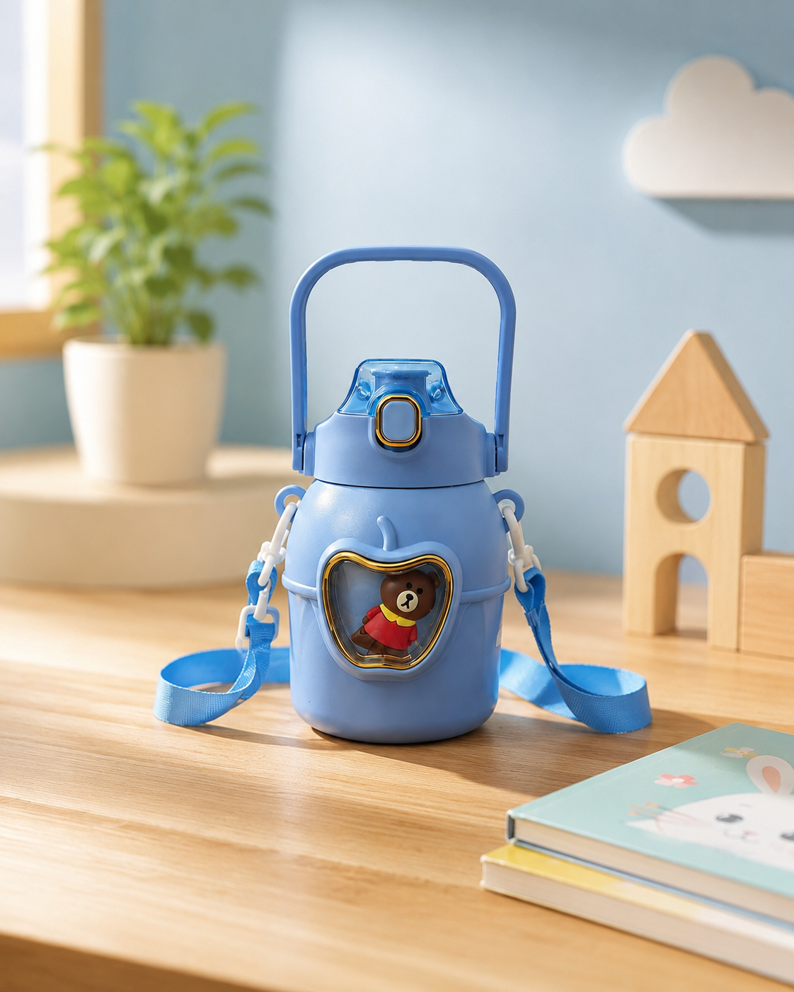 500ml Kids Stainless Steel Water Bottle with Sling & Straw Lid
