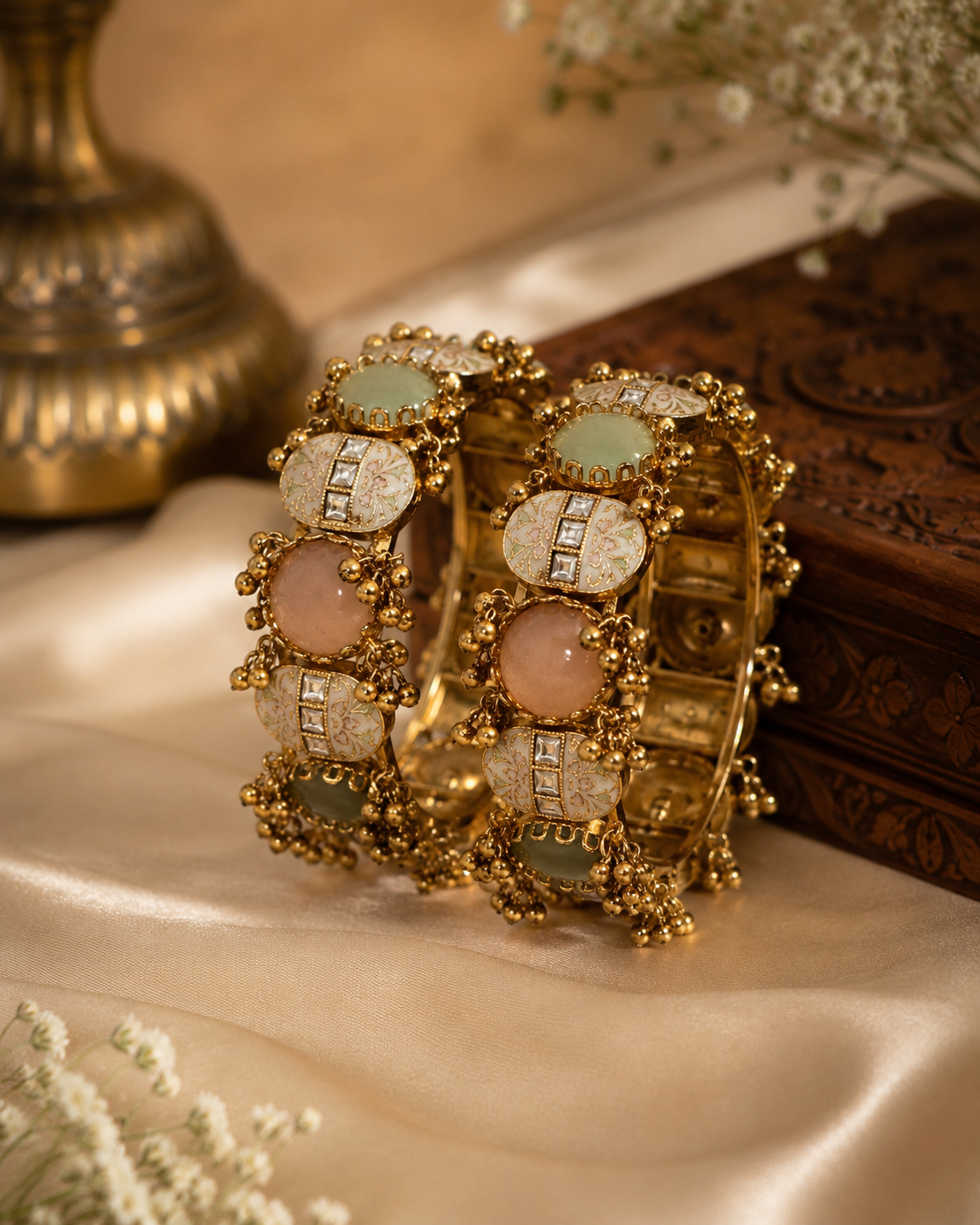 Jugnu Premium Pastel Stone Kada Bracelet Set (Set of 2)