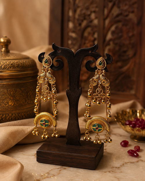 South Indian Temple Long Earrings for Women | Antique Gold Finish
