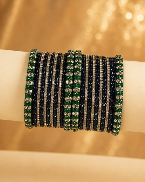 Navy Blue & Emerald Designer Bangles Set with Stone Work