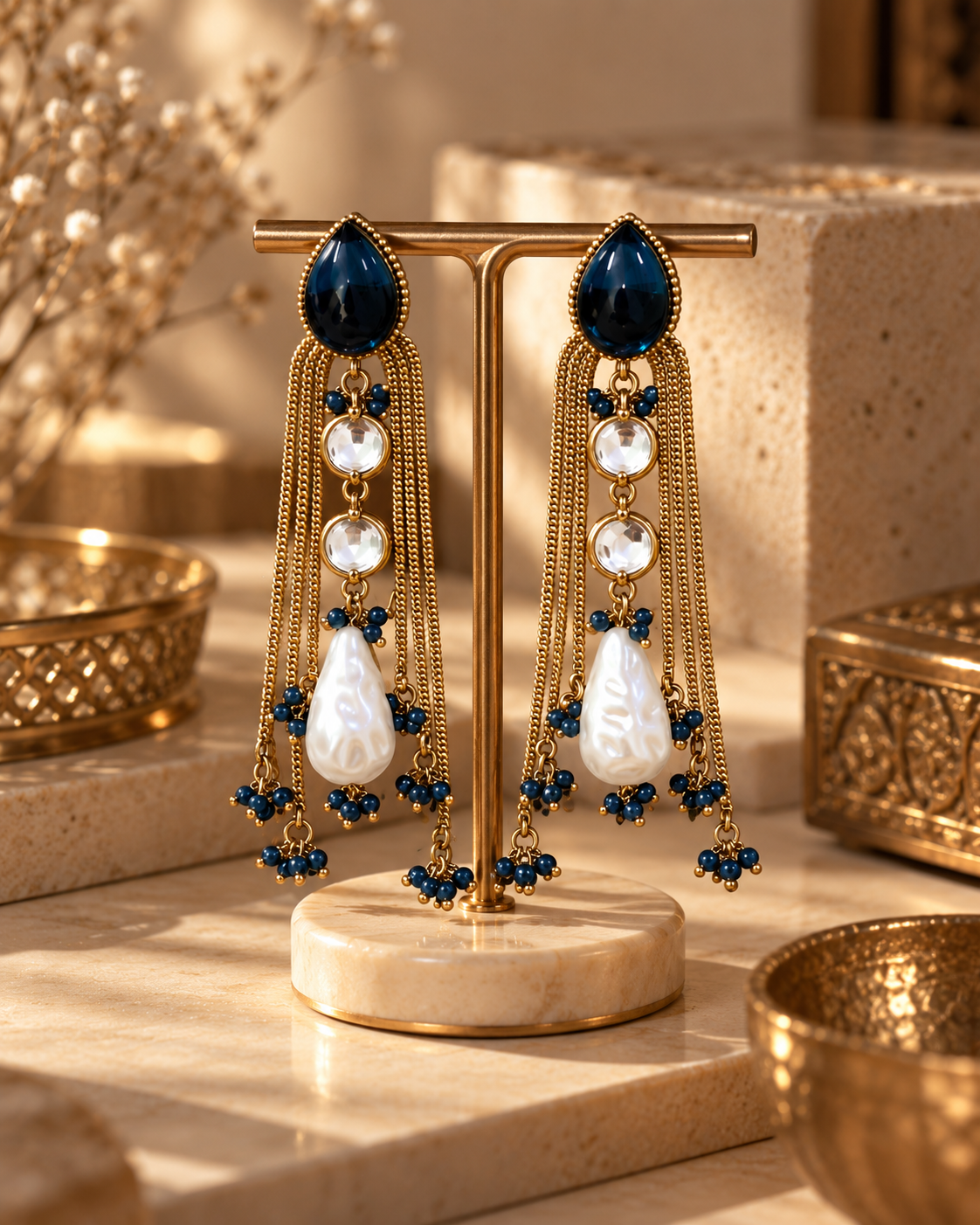 Festive Indian Earrings for Women, Lightweight Ethnic Earrings with Pearl Drops, Unique Traditional Jewellery for Karwa Chauth, Diwali, Wedding & Functions