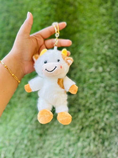 Cute Cow Plush Keychain | Soft Fluffy Cow Bag Charm & Keyring | Adorable Mini Cow Keychain