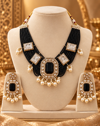 Premium Black Necklace Set for Women with Earrings, Heavy-Look Lightweight Indian Ethnic Jewellery for Karwa Chauth, Diwali, Weddings & Festive Parties