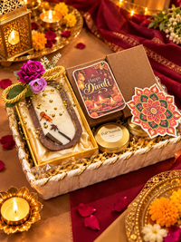 Diwali Gift Hamper with Scented Candle, Shubh Labh, Makhana and Mugs