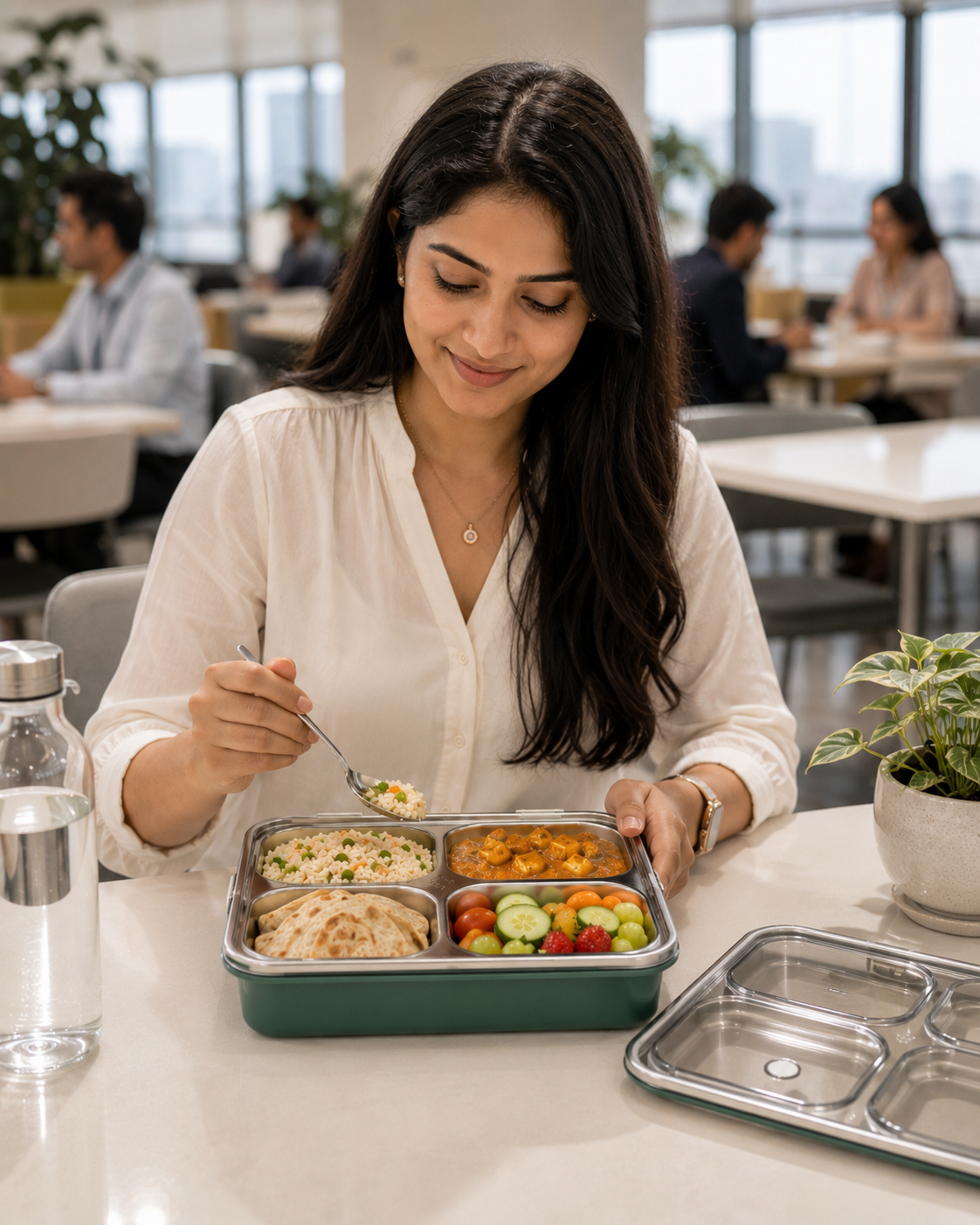 Leakproof Stainless Steel 4 Compartment Lunch Box with Lid