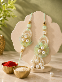 Handmade Bhaiya Bhabhi Rakhi Set with Roli Chawal | Designer Pearl Lumba Rakhi | Available in 6 Colours | Raksha Bandhan Gift