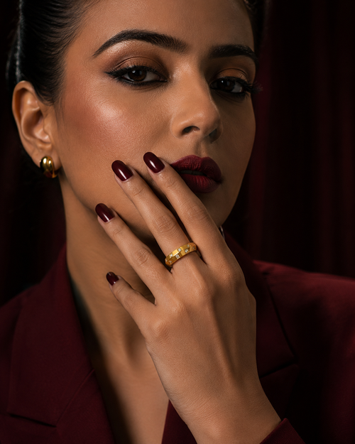 Anti Tarnish CZ Band Ring | Gold Stainless Steel Ring Size 8