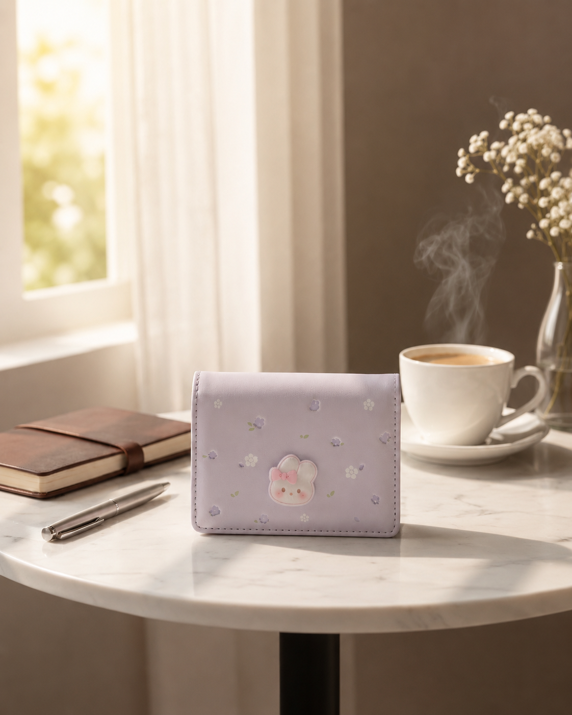 Cute Bear Three-Fold Wallet for Women & Girls with Card Slots & ID Window | Compact Kawaii Wallet