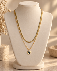 Gold Black Heart Layered Necklace for Women | Double Layer Chain with Black Heart Pendant | Trendy Minimalist Jewellery