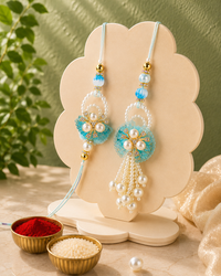 Handmade Bhaiya Bhabhi Rakhi Set with Roli Chawal | Designer Pearl Lumba Rakhi | Available in 6 Colours | Raksha Bandhan Gift