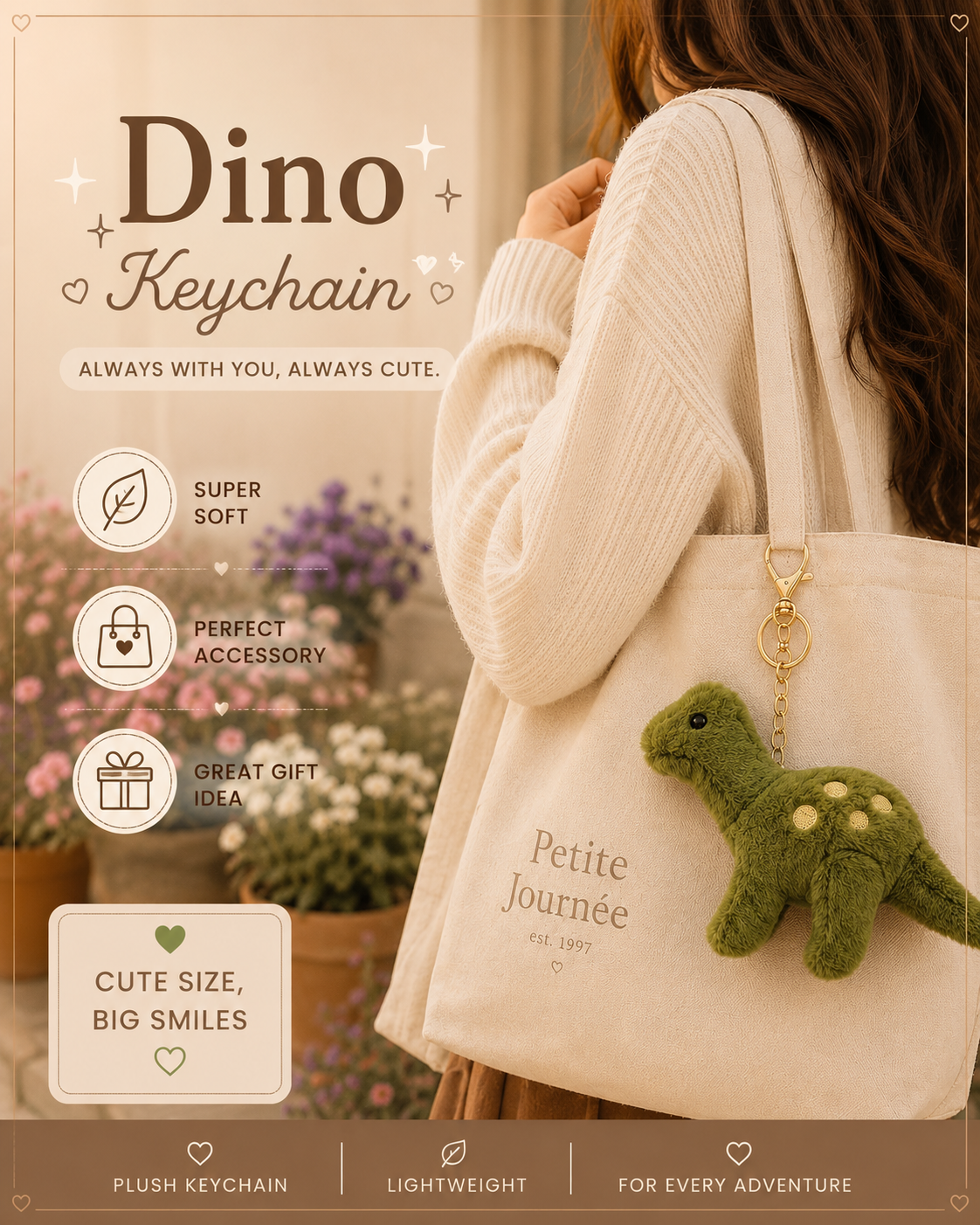 Cute Dino Plush Keychain | Soft Dinosaur Bag Charm | Kawaii Dino Keyring