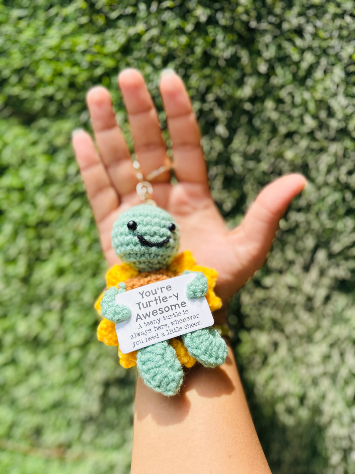 Crochet Turtle Keychain with Sunflower Design, Cute Bag Charm & Backpack Charm Gift for Girls, Boys and Turtle Lovers