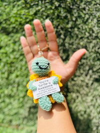 Crochet Turtle Keychain with Sunflower Design, Cute Bag Charm & Backpack Charm Gift for Girls, Boys and Turtle Lovers