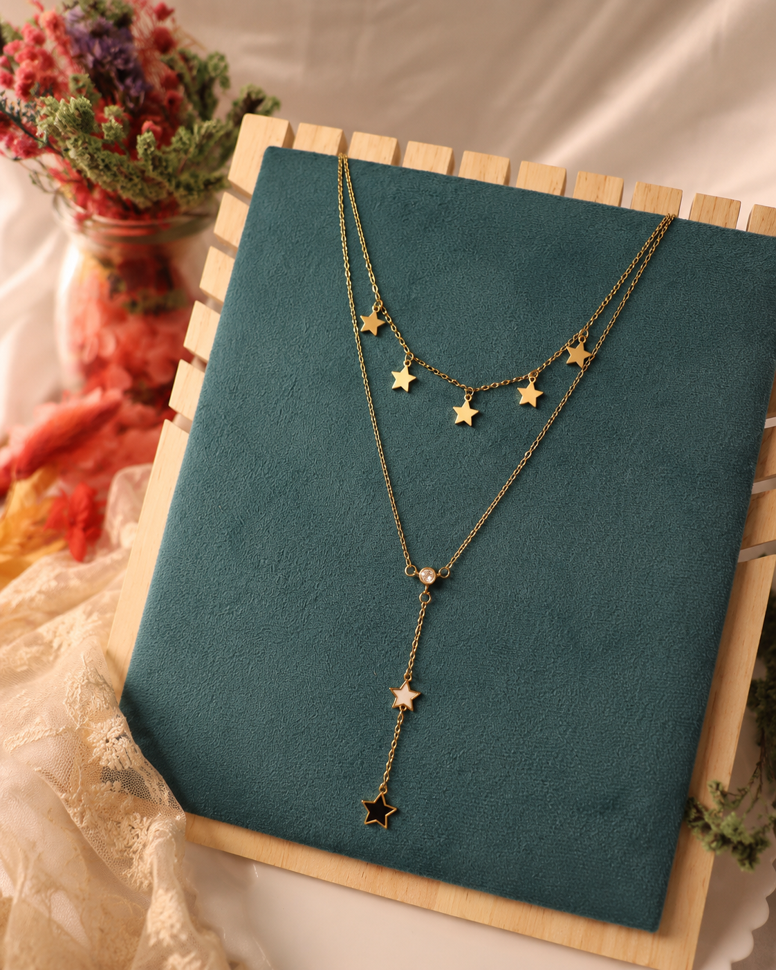 Premium Anti Tarnish Celestial Cascade Double Layer Necklace for Women | Gold Star Layered Pendant | Stainless Steel, Waterproof & Hypoallergenic