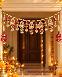 Handmade Pink Floral Bandhanwar Toran for Main Door | Traditional Diwali Decoration