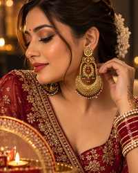 Traditional Ethnic Earrings for Women, Statement Designer Earrings with Multicolor Bead Detailing, Festive Jewellery for Karwa Chauth, Wedding, Diwali & Parties