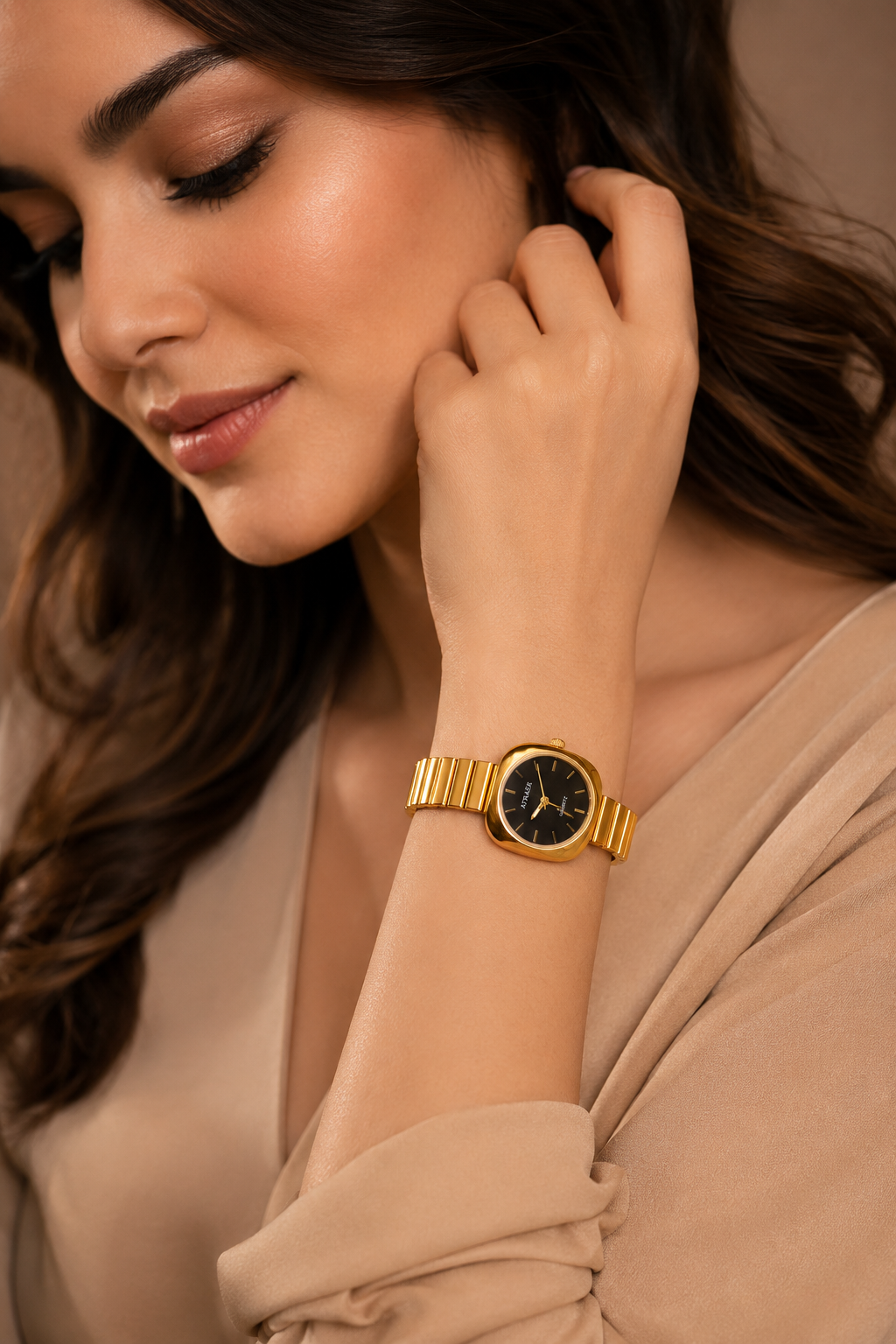 Anti Tarnish Women’s Watch with Ruby & Black Dial | Gold Plated
