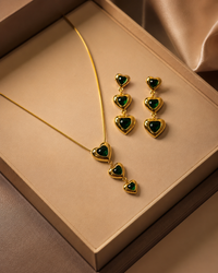 Anti Tarnish Triple Heart Pendant & Earrings Combo Set