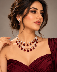 Premium AD Necklace Set for Women, Heavy Look Festive Jewellery with Necklace & Earrings, Stylish Statement Set for Karwa Chauth, Wedding, Diwali & Parties