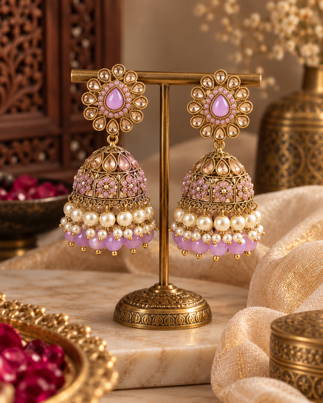 Jhumka Earrings for Women, Festive Indian Heavy-Look Lightweight Trending Jhumkas, Unique Traditional Earrings for Karwa Chauth, Diwali, Weddings & Functions