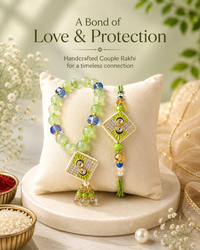 Handmade Couple Rakhi Set with Roli Chawal | Premium Designer Bhaiya Bhabhi Rakhi | Available in Green & Red | Raksha Bandhan Gift