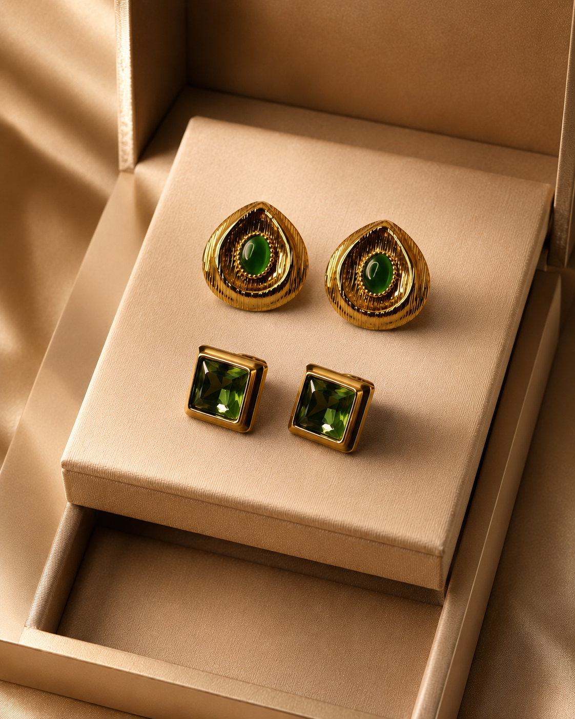Premium Green Stone Earrings Combo Set of 2 | Gold Plated Studs