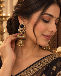 Jhumka Earrings for Women, Traditional Kundan Style Gold-Tone Chandbali Jhumki Earrings with Crystal & Bead Detailing, Ethnic Party Wear Jewellery for Wedding & Festive Occasions