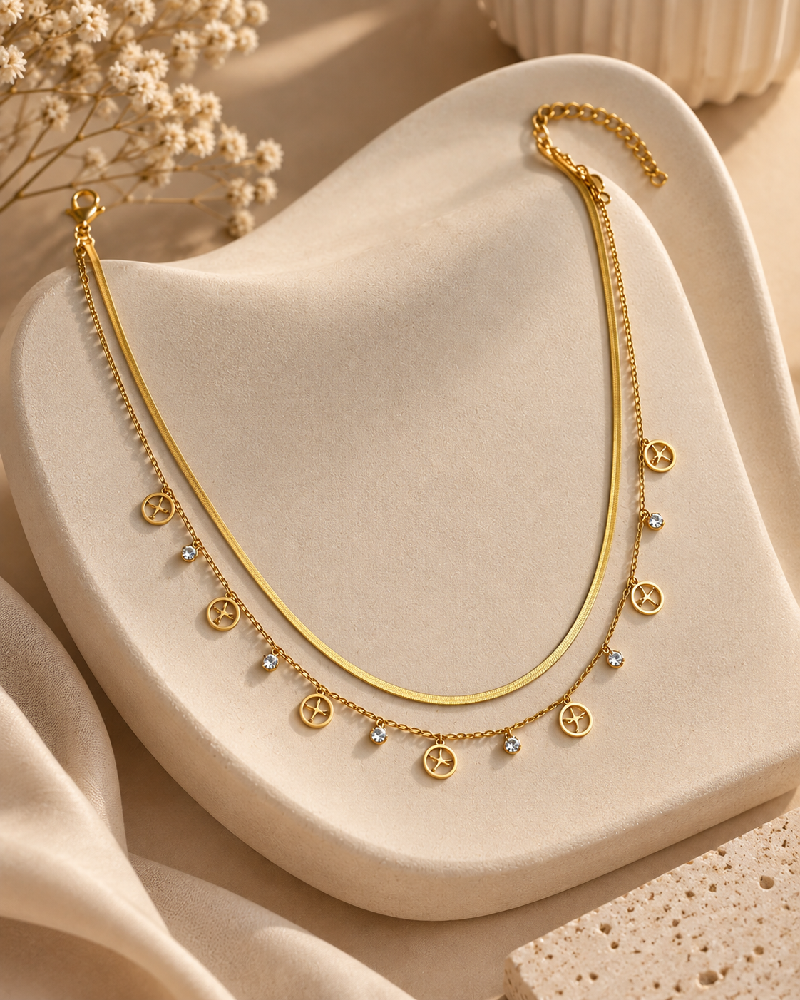 Anti-Tarnish Fly Charm Layered Necklace for Women | Gold-Tone Double Layer Statement Jewellery