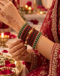 Traditional Bangle Set for Women, Red Green Kangan Choodiyan, Stone Studded Festive Jewellery for Wedding & Diwali, Sizes 2.6 & 2.8