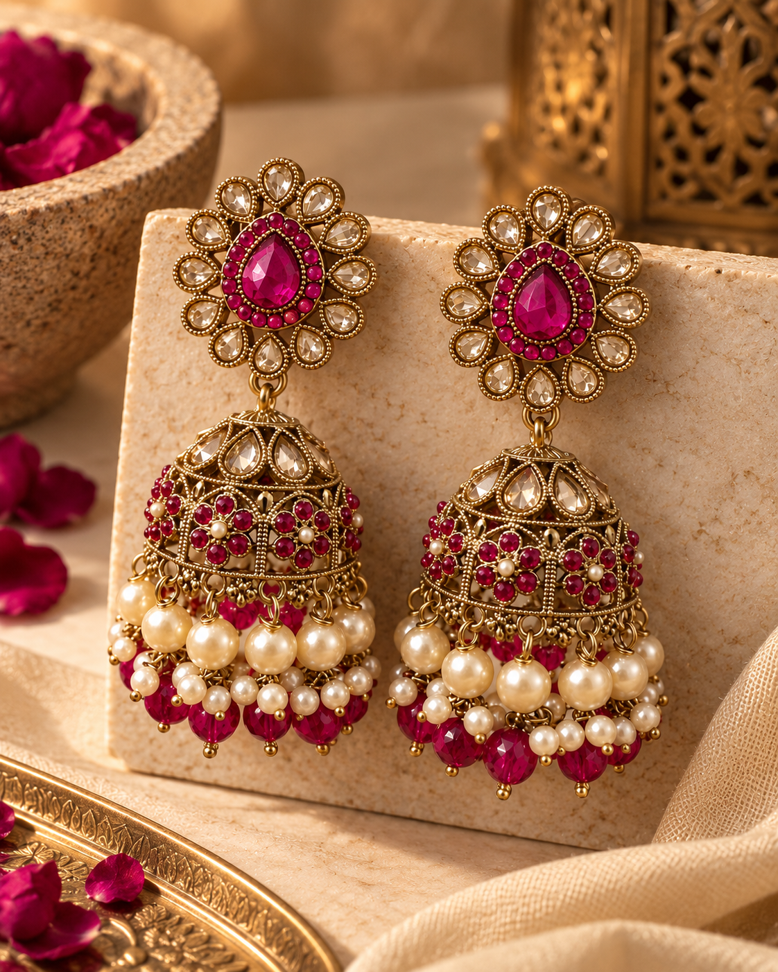 Jhumka Earrings for Women, Festive Indian Heavy-Look Lightweight Trending Jhumkas, Unique Traditional Earrings for Karwa Chauth, Diwali, Weddings & Functions