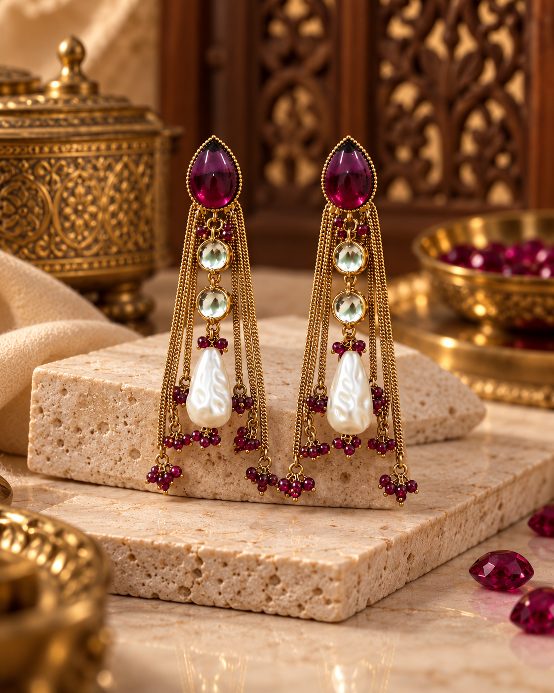 Festive Indian Earrings for Women, Lightweight Ethnic Earrings with Pearl Drops, Unique Traditional Jewellery for Karwa Chauth, Diwali, Wedding & Functions