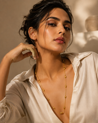 Gold Oval Bead Long Necklace for Women | Dainty Beaded Chain Necklace | Elegant Minimalist Jewellery
