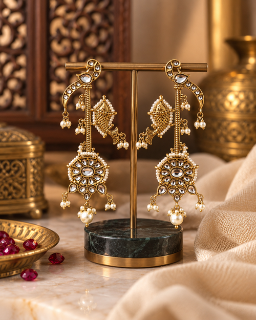 Festive Indian Earrings for Women, Lightweight Ethnic Earrings with Pearl Detailing, Traditional Jewellery for Karwa Chauth, Diwali, Wedding & Functions