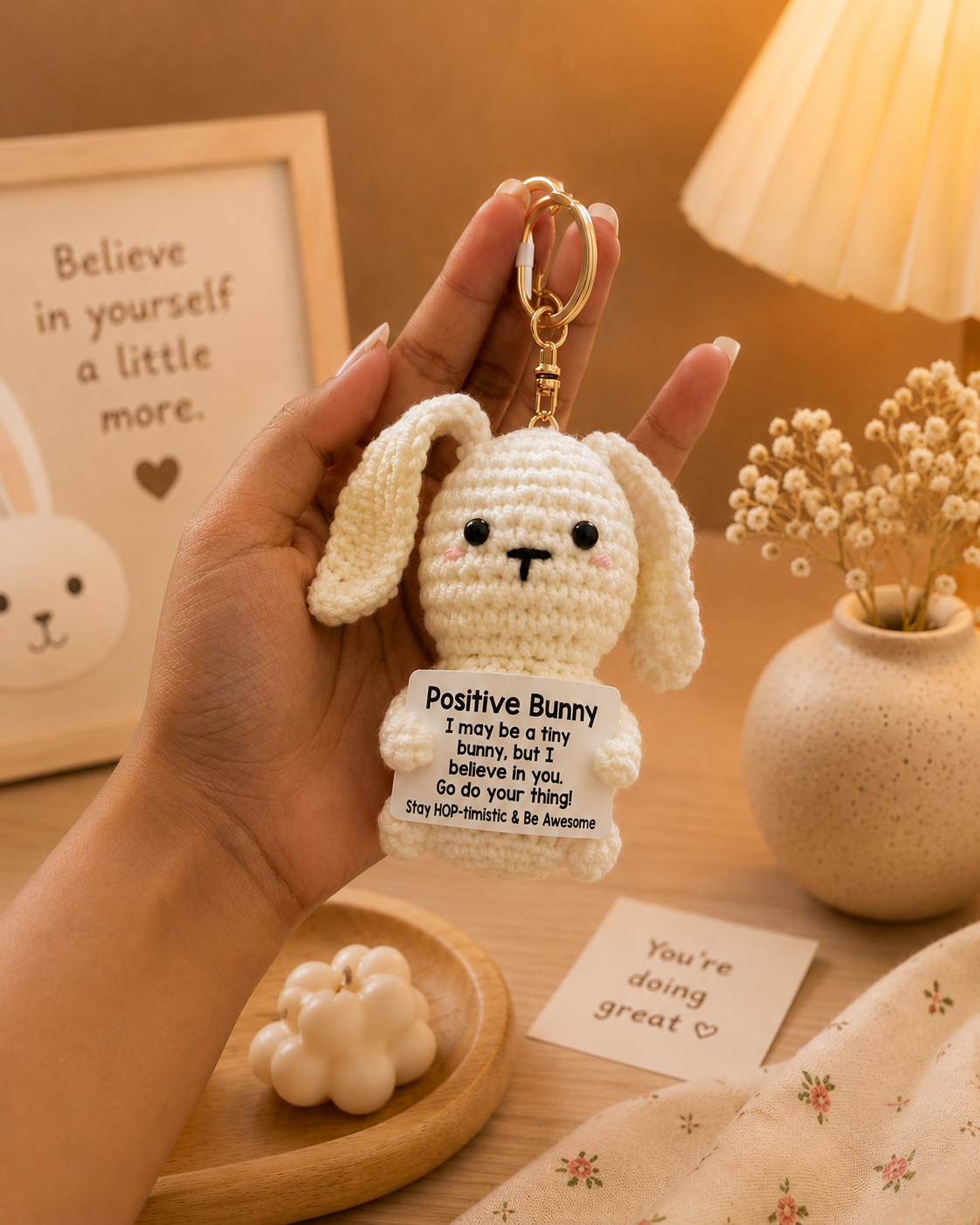 Positive Crochet Motivational Keychain