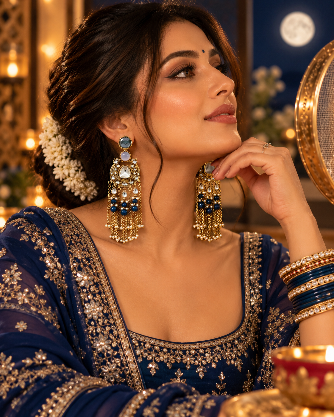 Festive Indian Earrings for Women, Lightweight Heavy-Look Statement Earrings, Unique Ethnic Jewellery, 2 Colour Variants for Karwa Chauth, Diwali, Weddings & Functions
