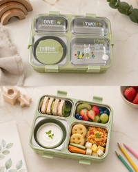 Kids Leakproof Stainless Steel Lunch Box with Snack Cup & 4 Compartments