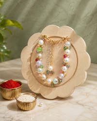 Crystal Sisters Rakhi Bracelet for Sister | Premium Pearl & Pastel Crystal Beaded Rakhi Bracelet | Handmade Designer Sister Rakhi Gift for Raksha Bandhan | Jugnu Store
