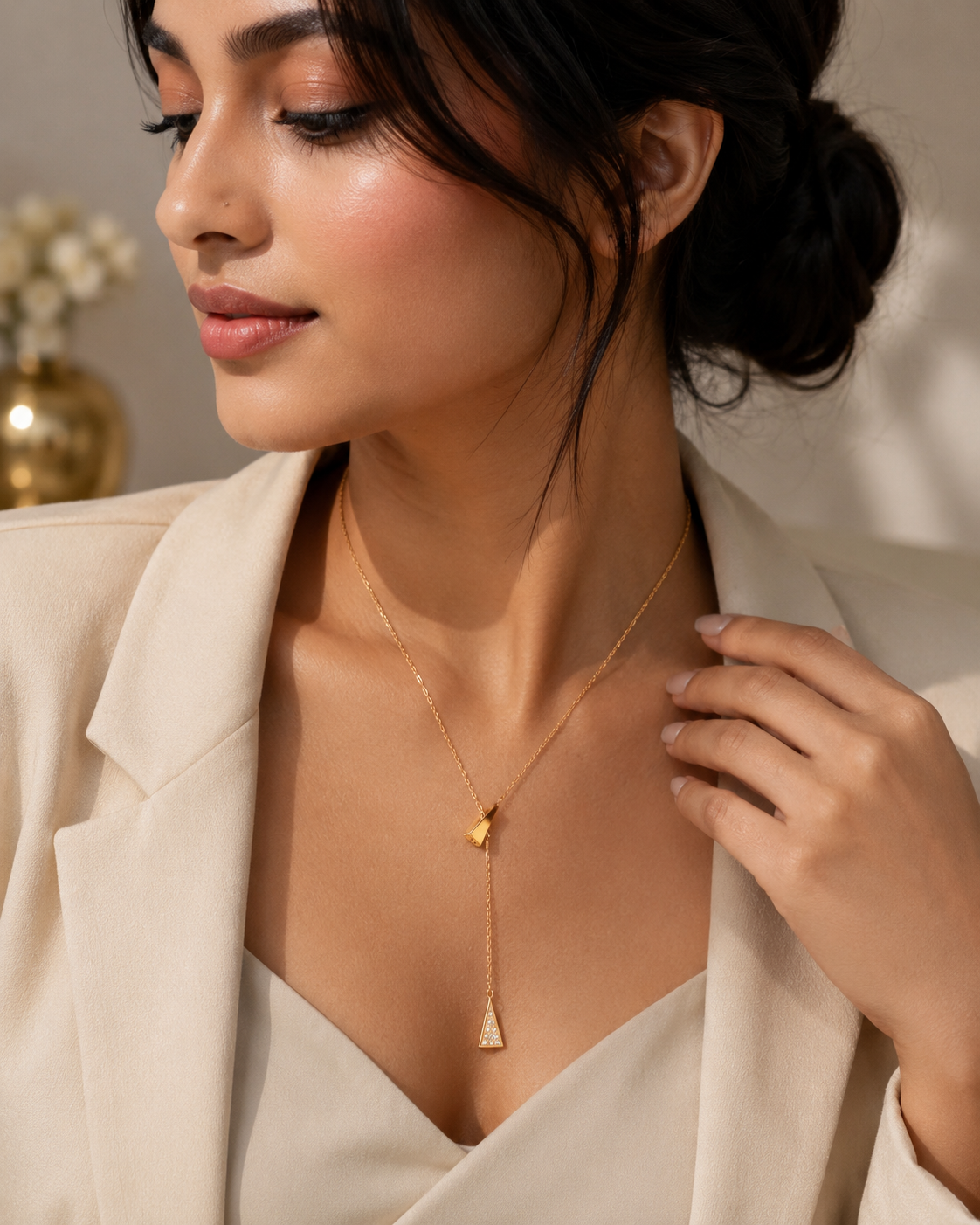 Premium Anti Tarnish Adjustable Geometric Lariat Pendant Necklace for Women | Gold Stainless Steel | Waterproof & Hypoallergenic
