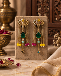 Elephant Earrings for Women, Traditional Indian Long Dangle Earrings with Elephant Motif, Multicolor Stone & Bead Detailing, Ethnic Statement Jewellery for Festive & Party Wear
