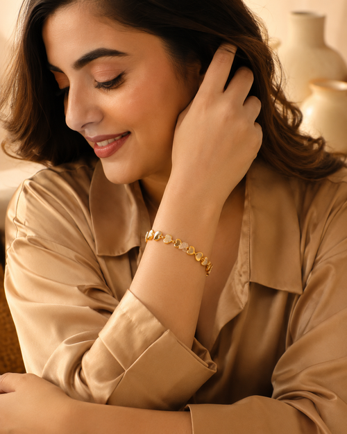 Anti Tarnish Heart Crystal Bracelet for Women | Gold Plated